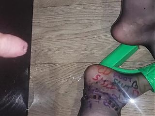 Pissing on my multi colour nylon mule feet