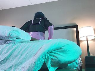 TS in Chastity Fucked Reverse Cowgirl Raw